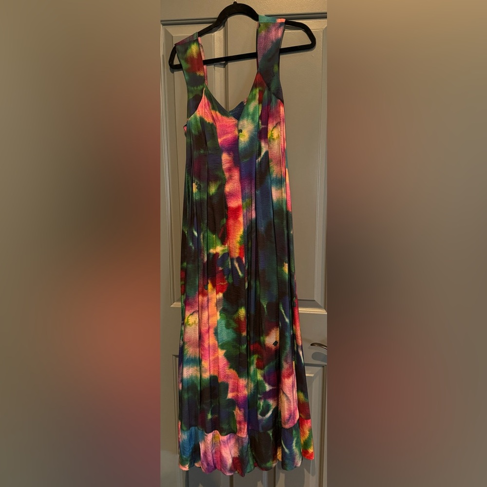 Anthropologie long semi open back multicolored dress with lining